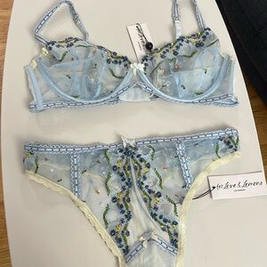For Love and Lemons Blue Bra (XL) and Thong Set (L)